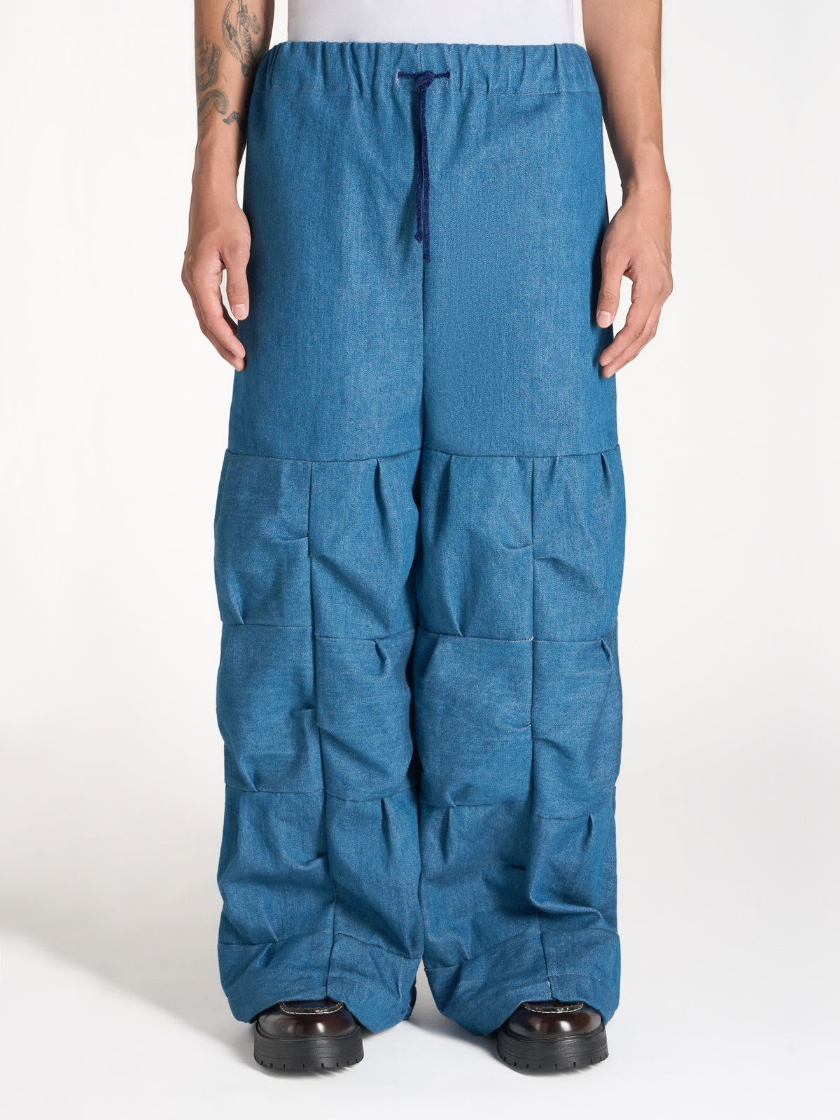 PANTALONE WIDE LEG IN DENIM BLU CON PATCHWORK 3D