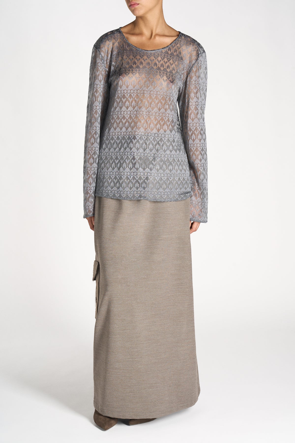 MAGLIA A MANICHE LUNGHE IN PIZZO GRIGIO