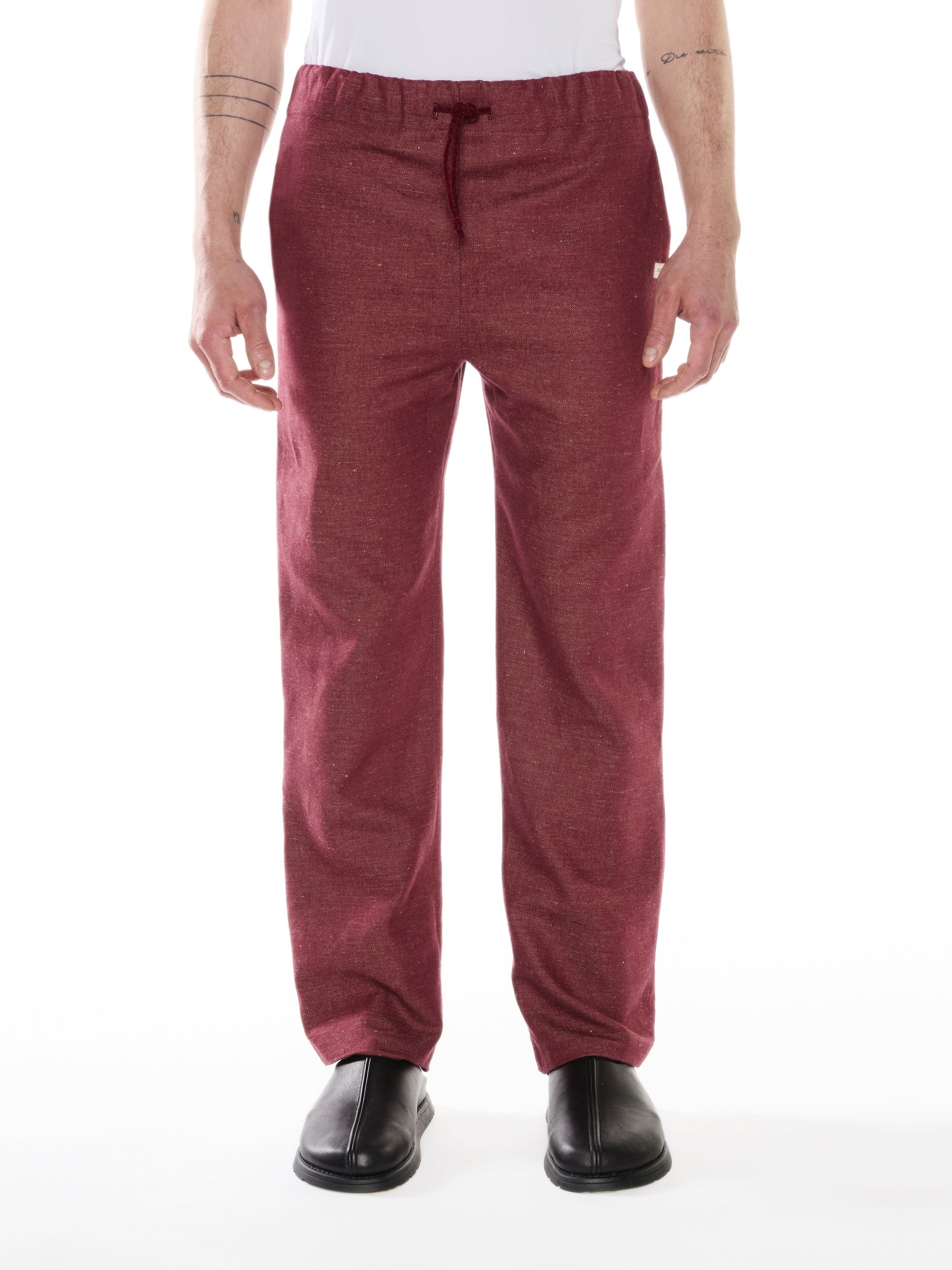 PANTALONE IN DENIM MISTO LINO COTONE BORDEAUX