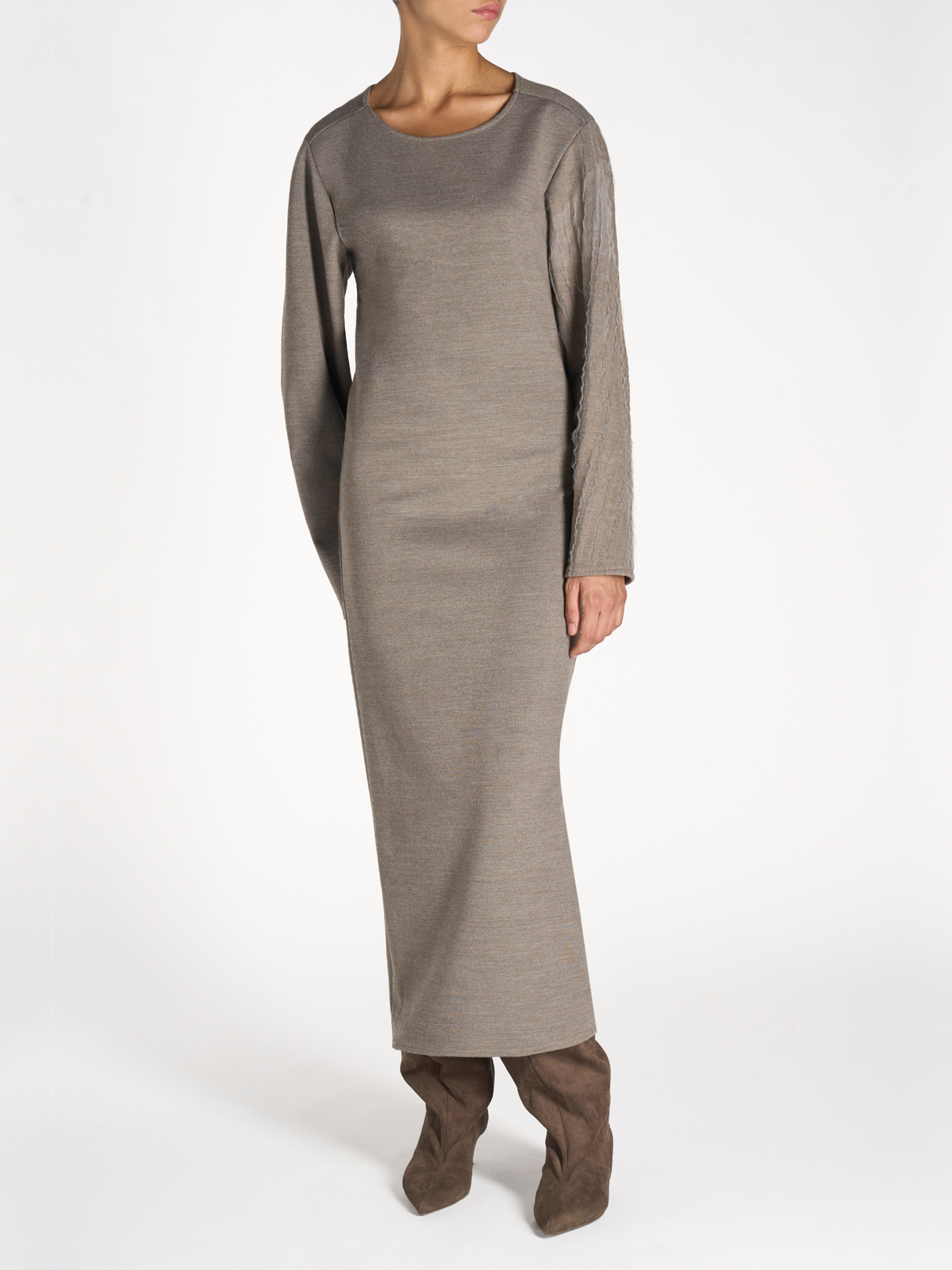 WOOL BLEND JERSEY DRESS WITH SLASHED SLEEVES
