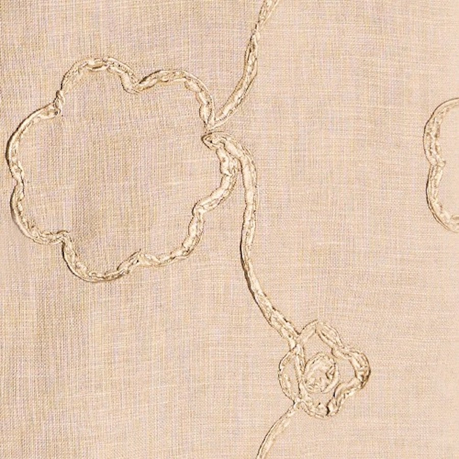TELA DI LINO CON APPLICAZIONE FIORE RICAMATA ORO
