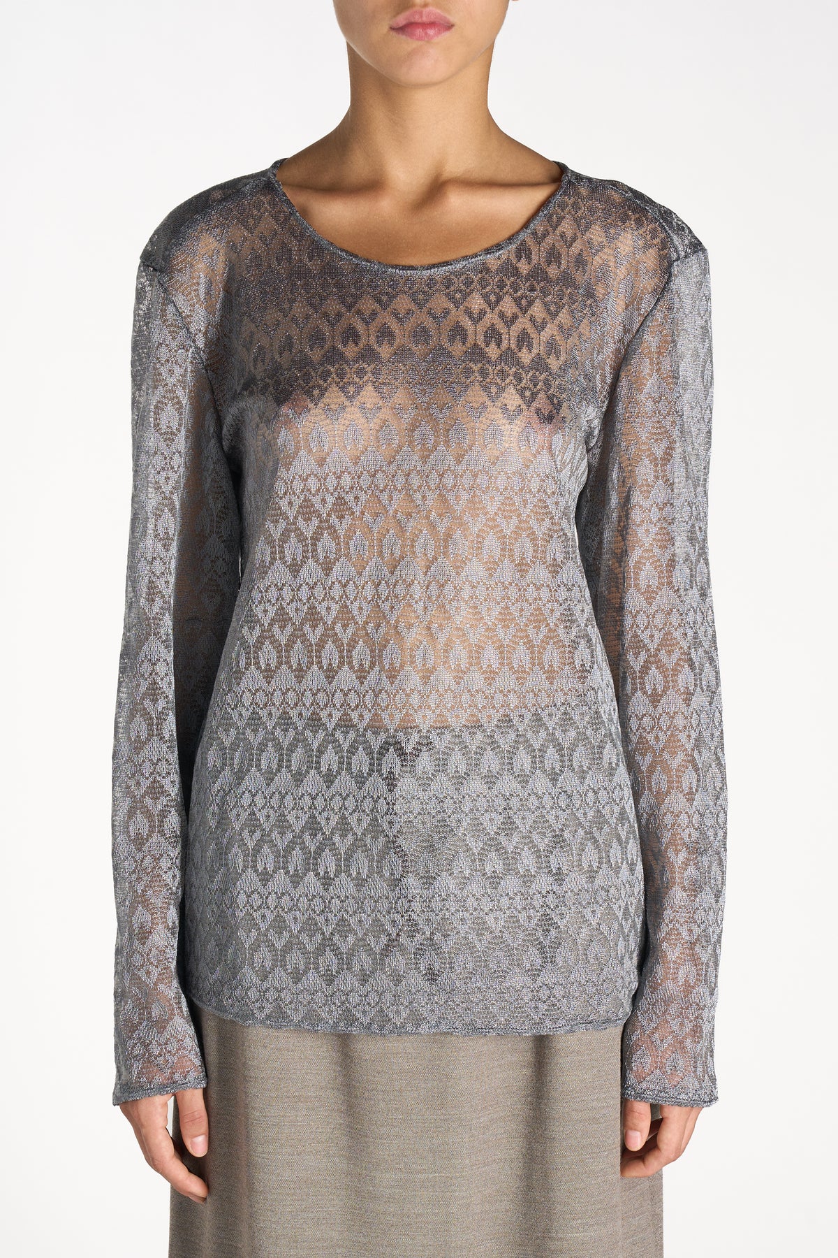 MAGLIA A MANICHE LUNGHE IN PIZZO GRIGIO