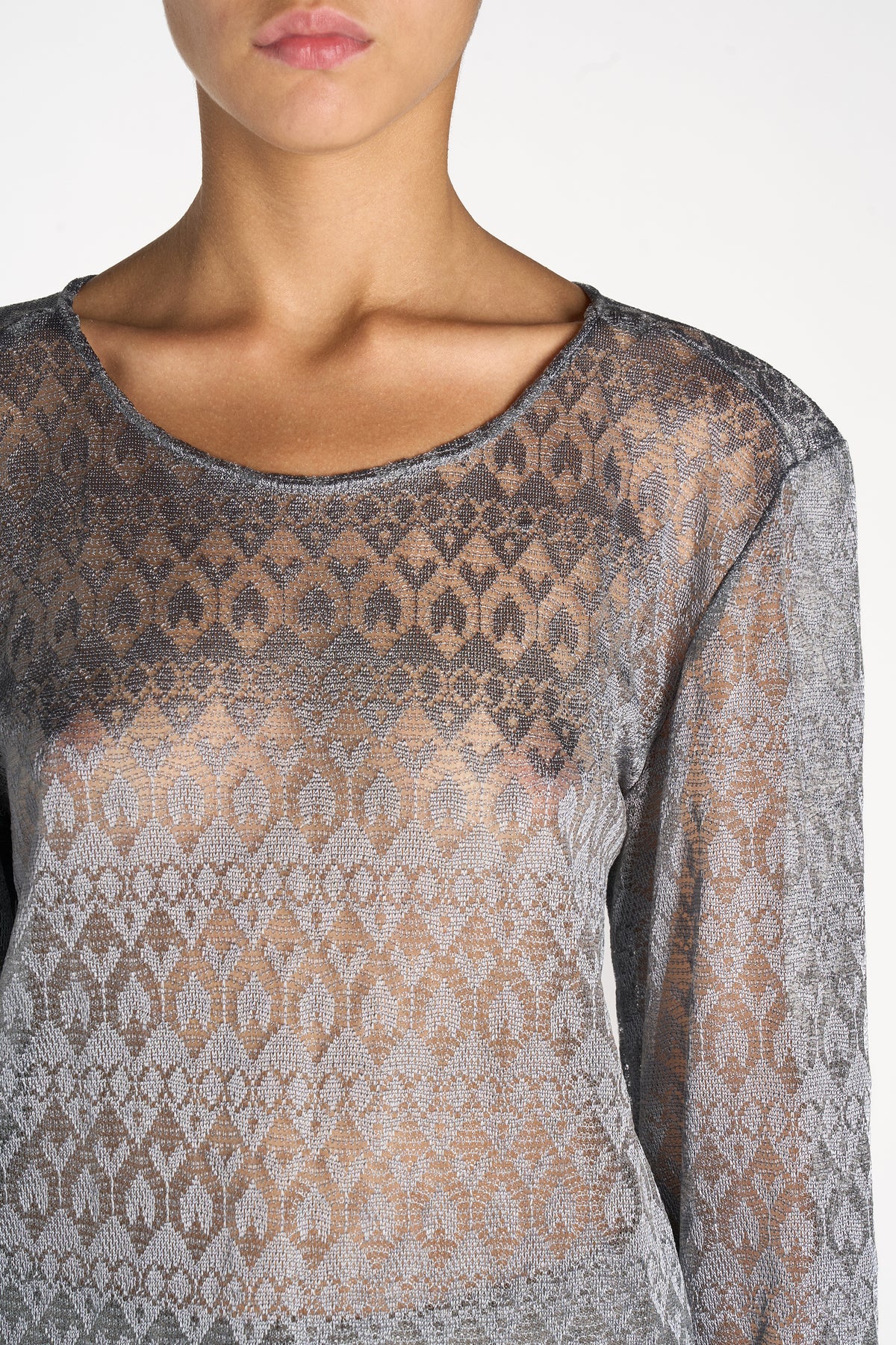 MAGLIA A MANICHE LUNGHE IN PIZZO GRIGIO