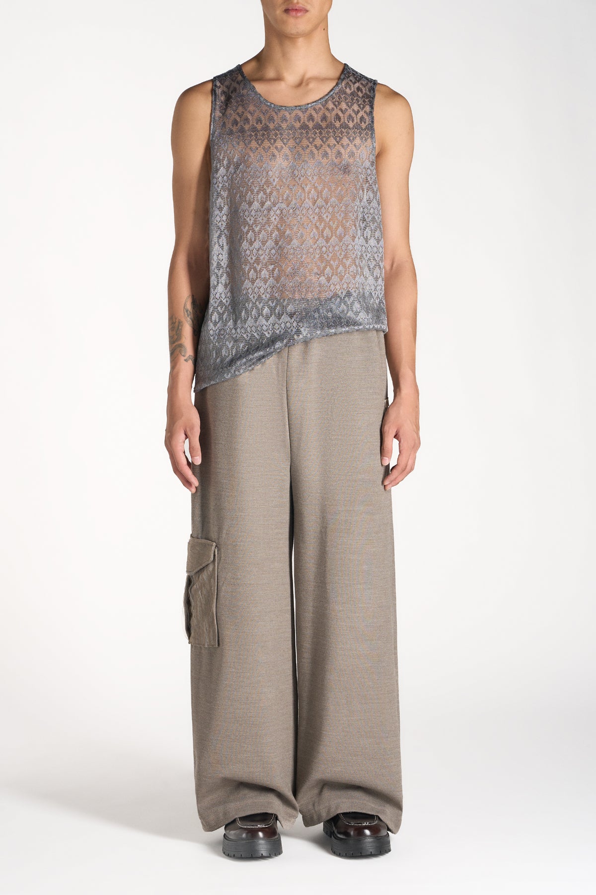 PANTALONE CARGO IN JERSEY MISTO LANA CON TASCA SLASHING