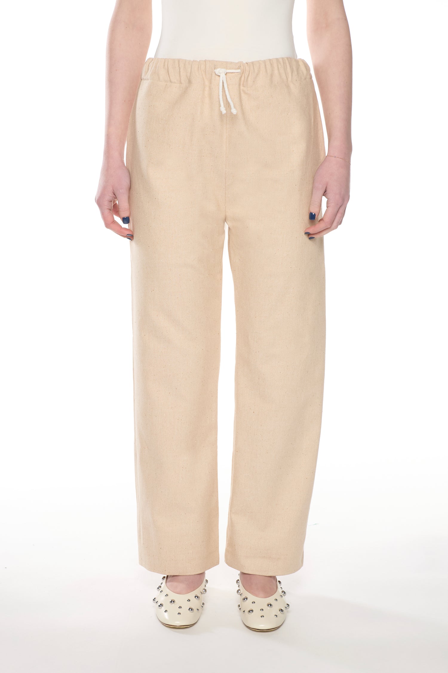 Pantalone in Denim Misto Lino Cotone Sabbia Rosato
